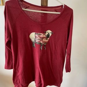 Columbia women’s t-shirt 3/4 sleeves red with sheet print, size XL, red